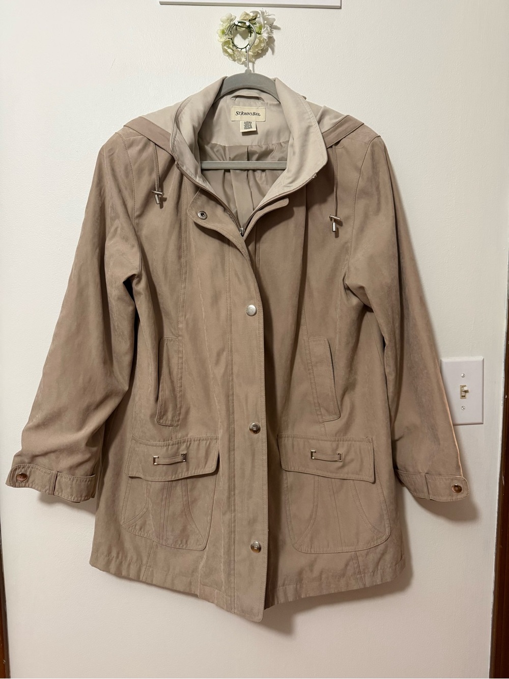 St. John's Bay Women's Hooded Utility Jacket in Taupe